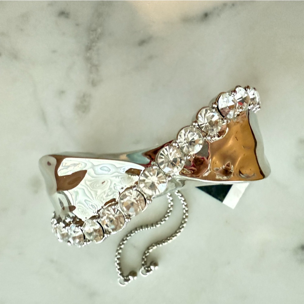 New INC International Concepts Cuff Silver Bracelet with Crystal Accents - Picture 6 of 10